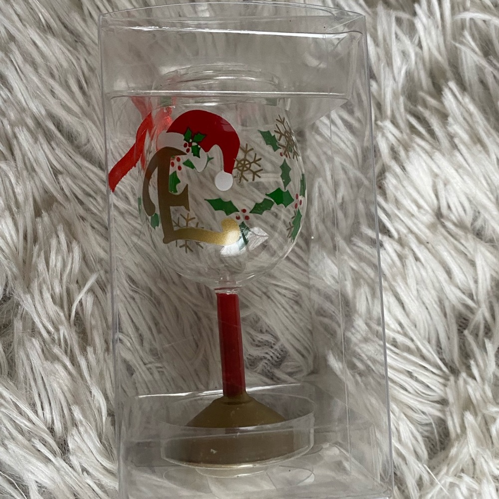 Christmas wine glass ornament with letter E